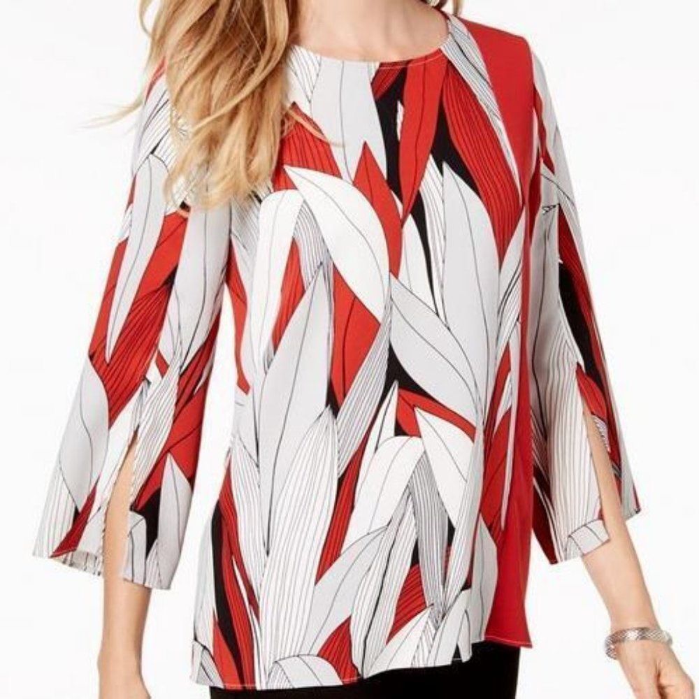 Alfani "Modern Spice" 3/4 Split Sleeve Tunic Top Blouse Hidden Zip Back size XL
